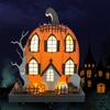 Home Halloween Tabletop Decoration, Lighted Wooden Haunted House Pumpkin Decoration Ornaments, Battery Operated Pumpkin House Ornament Party Supplies