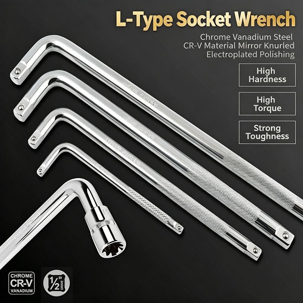CR-V L Shape Extension Bar 200-350mm Breaker Bar Hand Tool Drive Socket Wrench