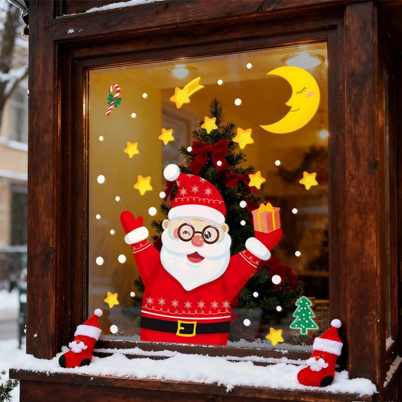Santa Claus Electrostatic Stickers for Shopping Mall Window Decorations, Restaurant Event Atmosphere, Glass Door Star Stickers