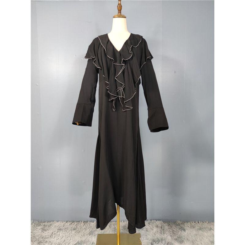 Export H Home Stylish Fashion Long Sleeve Ruffles Special-Interest Design Hepburn Black Elegance Beautiful Casual Dress