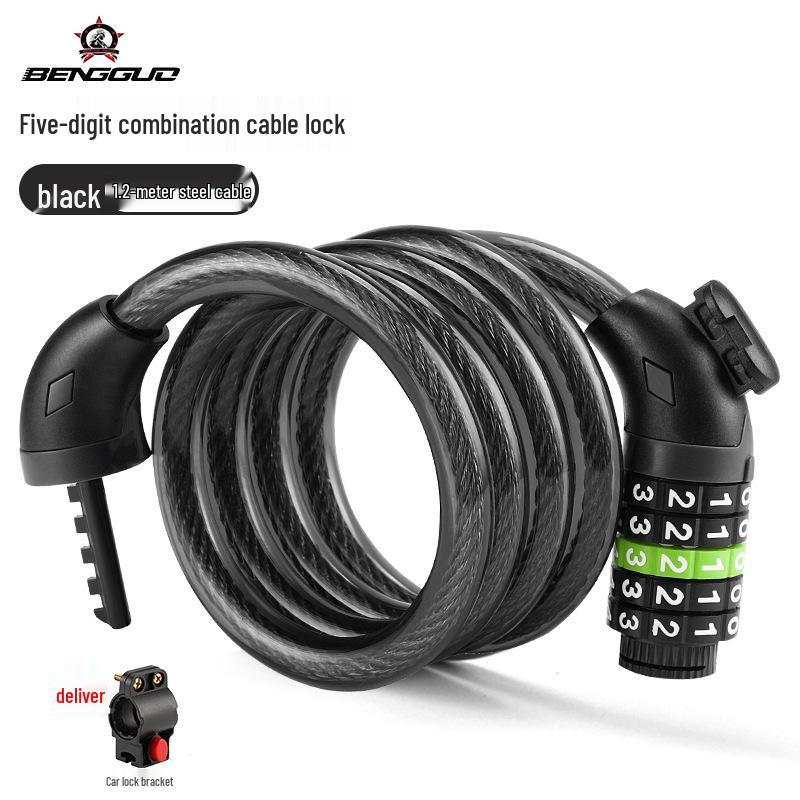 Five-Digit Cross-Border Anti-Theft Bicycle Lock with Thickened Steel Cable and Bracket