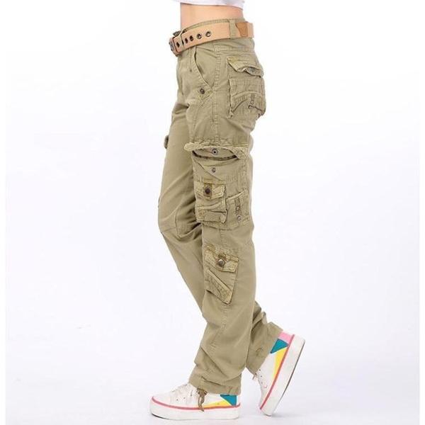 JMSHOP Moteriškos medvilnės krovininės kelnės laisvalaikio kelnės Daugiau kišeninių kelnių Priežastys kelnės