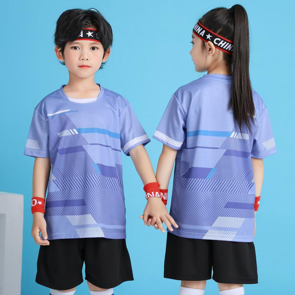 Spot 2026 children's badminton jersey set men's printed volleyball jersey student game training jersey short sleeve summer