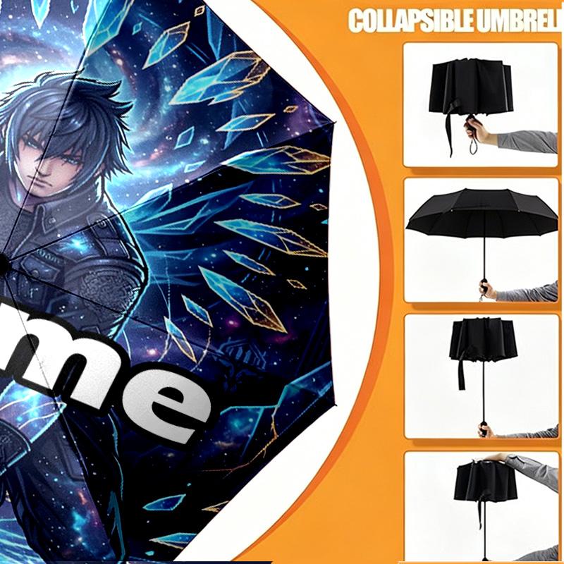 Custom Name Personalized Final Fantasy Print Umbrella, Auto Open Close, 8‑Rib Sturdy Frame, Commute Camping Hiking Use, Birthday Gift
