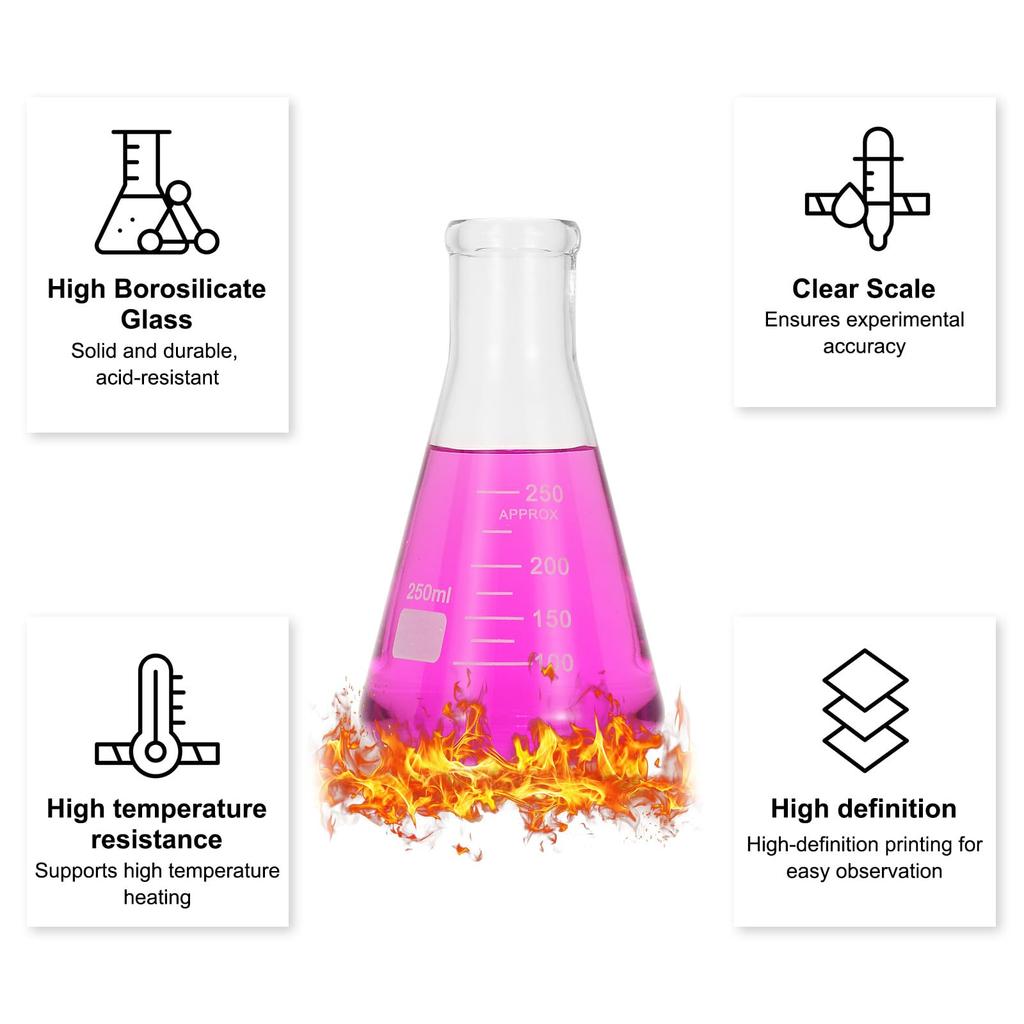 PATIKIL Erlenmeyer Flasks, Set of 8, 250ml/8oz, Narrow Mouth, Graduated, Borosilicate Glass, for Chemistry, Science, and Laboratory Use