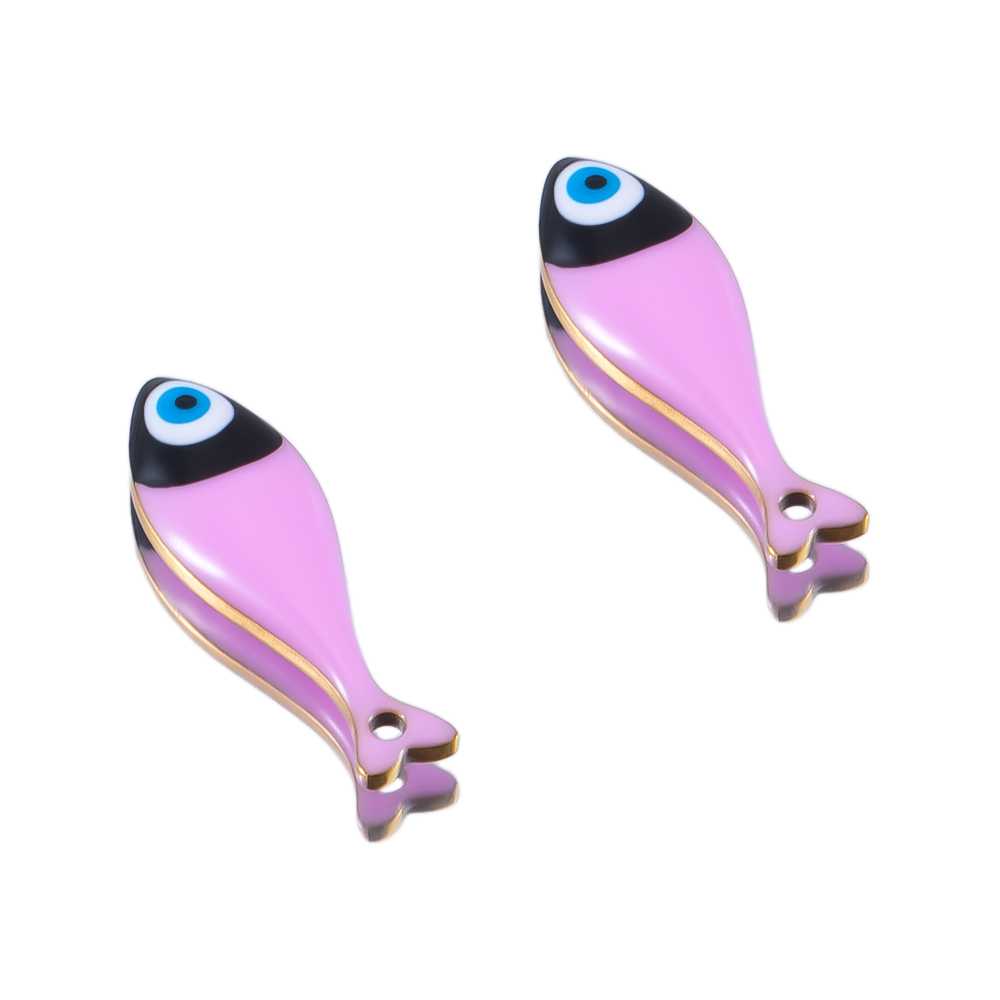2pcs Stainless Steel Cute Enamel Stripe Fish Color Fish Tail Charms Animal Pendant Base for DIY Earring Necklace Jewelry Making