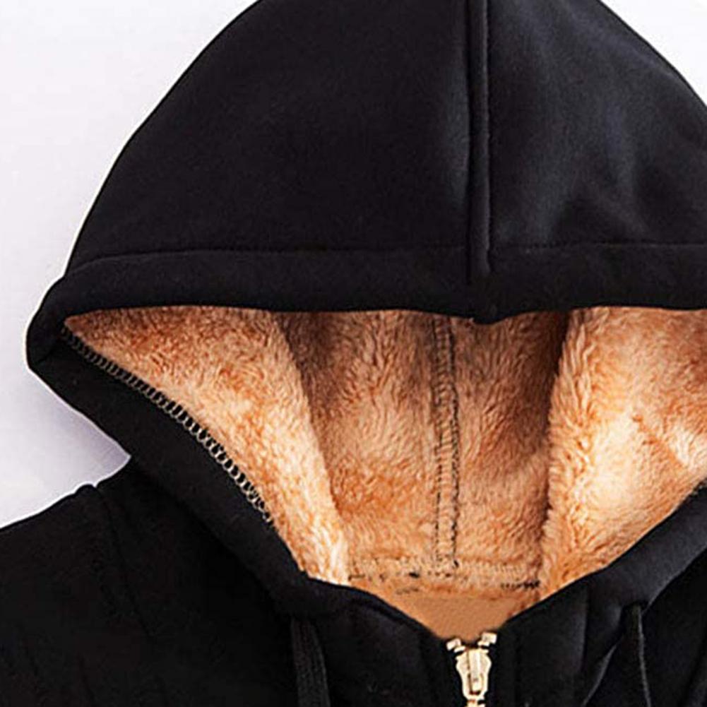 Women Hoodie Solid Color Zipper Autumn Winter Thicken Warm Sweatshirt for Office