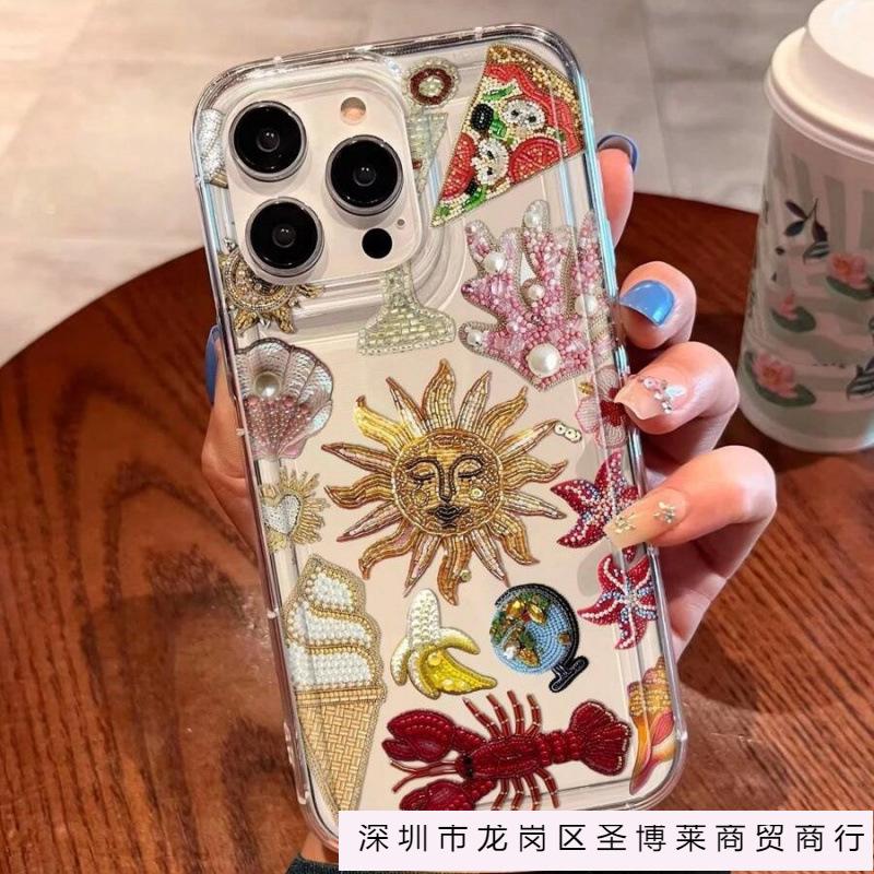 Sun Coral Lobster is suitable for Apple 16promax mobile phone case 15plus transparent 14 across 13 Europe, America and 12 airbags.