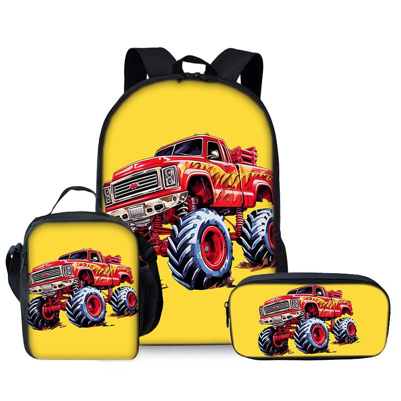 Klassiek Populair auto terreinwagen 3D Print 3 stuks/Set leerling Schooltassen Laptop Dagrugzak Rugzak Crossbody Lunchtas Etui yellow