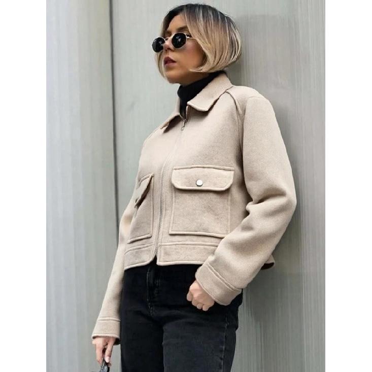 Women's Zipper Jacket Coat New Winter Long Sleeve Pocket Outerwear Coat Short Street Elegant Women's Jacket