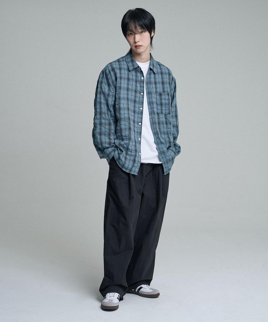 Mubeun Vintage Wrinkle Check Shirt Blue