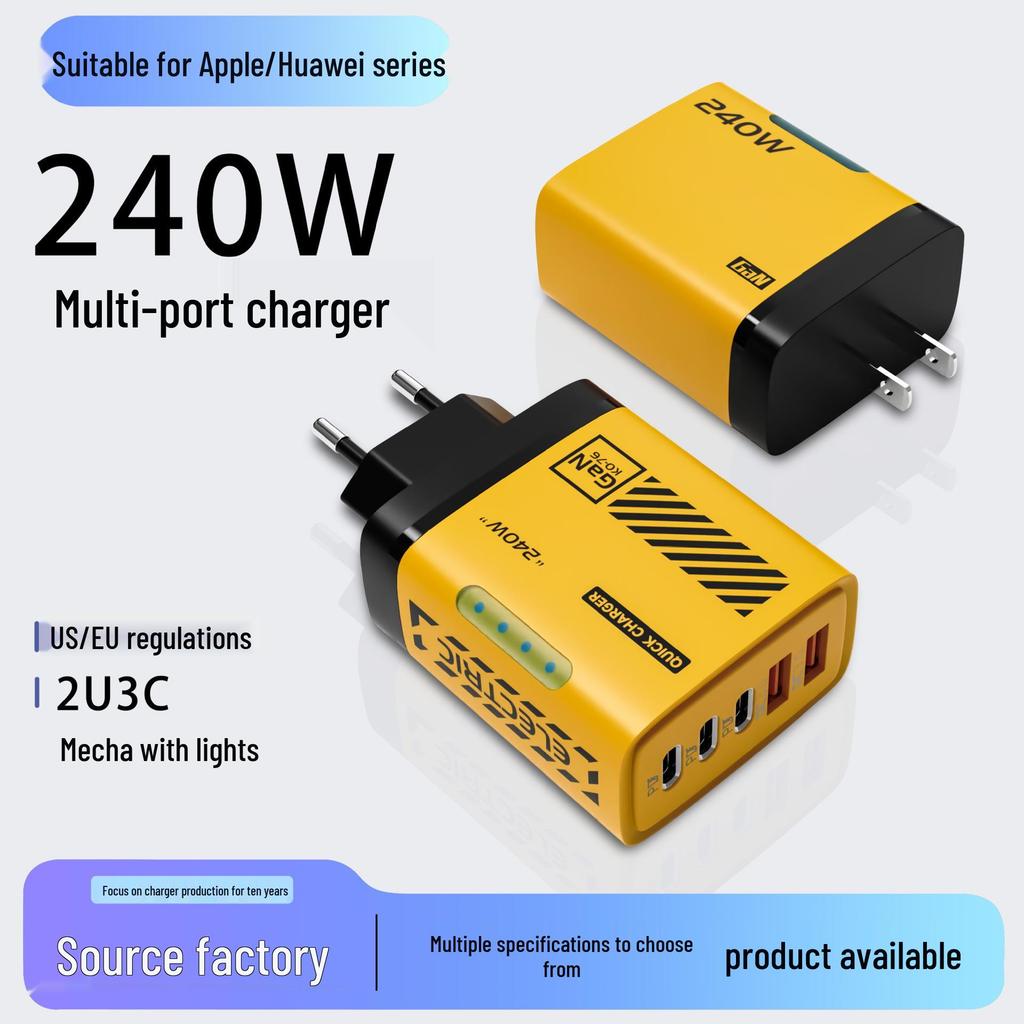 240W Dual USB & 3 PD Charger for iPhone 16, Huawei, Type-C Fast Charging