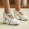 Bullock women's single shoes spring and autumn square head platform thick heel super high heel T-strap British style women's high heels