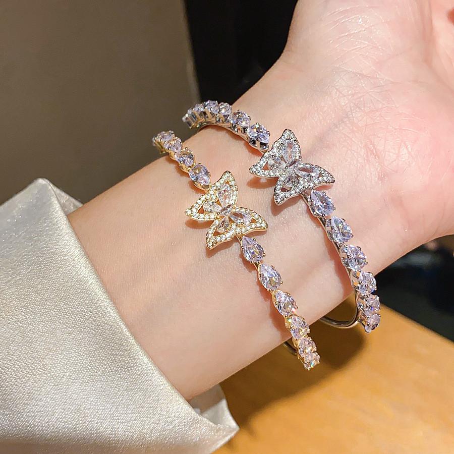 Fashion Butterfly Jewelry Bracelet With Zircon Stones For Elegant Women