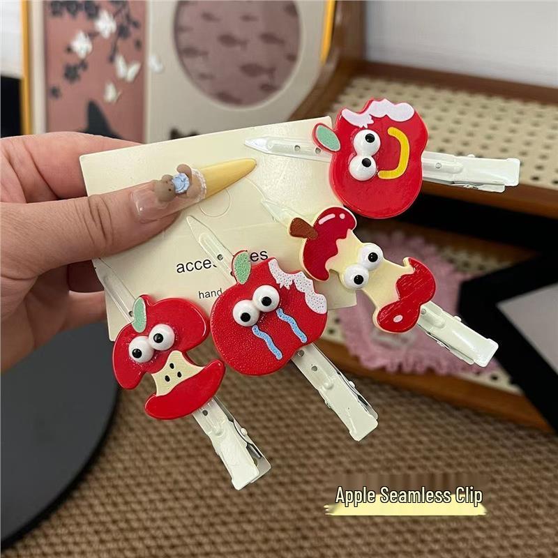 3D Red Apple Emoji Hair Clip - Cute & Creative Seamless Bangs Accessory
