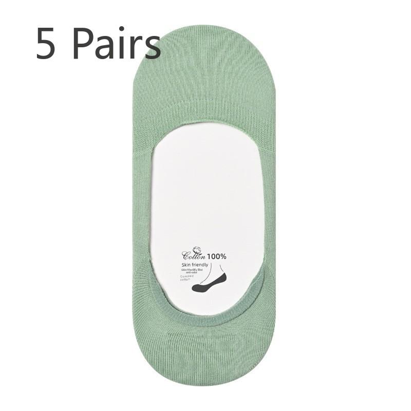 

5 пар женских летних носков с закрытым носком, полностью невидимых, тонких, дышащих, с нескользящей пяткой, из хлопка 5 Pairs зелёный