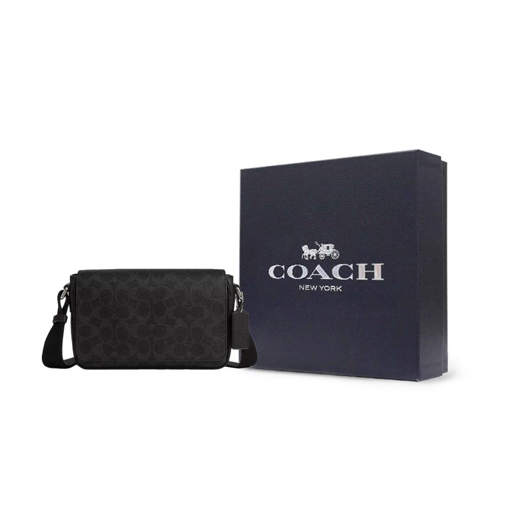 Coach Jack 22 Klassische Monogramm-Prägung Kunstleder Schulter-Crossbody-Tasche Kleine Herren-Taschen Schwarz CDZ95-SVYZK