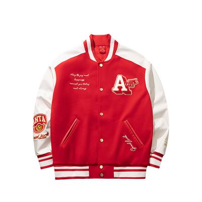 Anta Good Things Happen Series Letter Print Loose Fit Raglan Single-Breasted Long Sleeve Baseball Jacket Men Jackets Deep-Red 152518701N-1