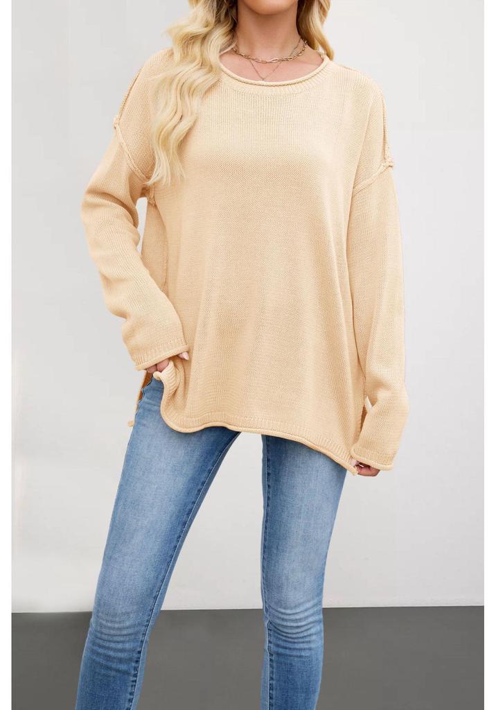 2026 European & American Women's Solid Color Knit Pullover - Autumn/Winter Loose Fit, Round Neck Sweater.