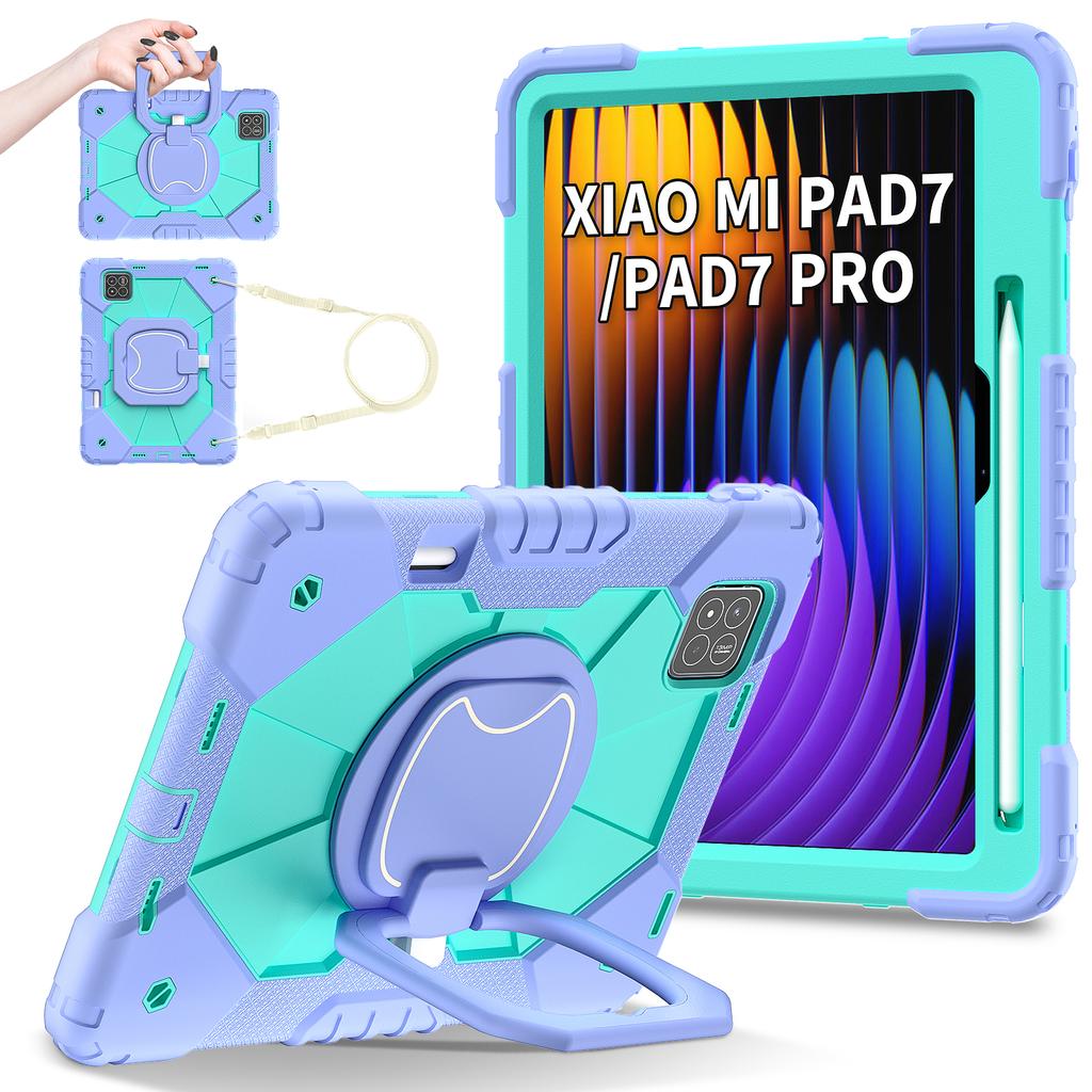 Für Redmi Pad Pro 12.1 SE 8.7 Xiaomi Pad 7 Pro 11.2 2024 360° drehbare Heavy Armor robuste Tablet-Hülle Silikon stoßfeste Abdeckung