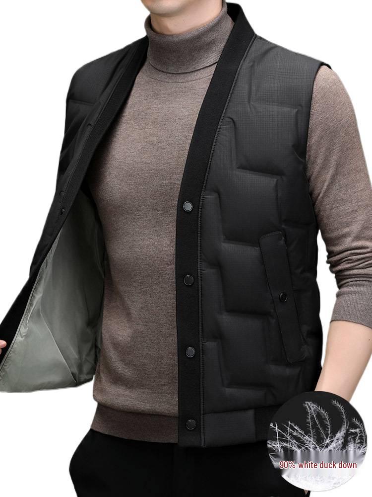 Men's Lightweight V-Neck Down Vest - Warm, Trendy, Plus Size Sleeveless Outerwear for Fall & Winter
