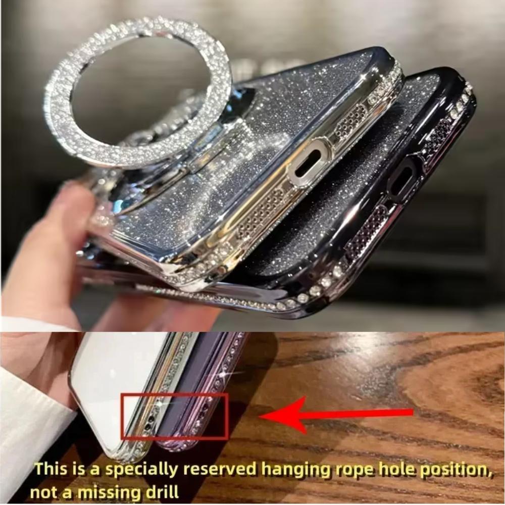Luxury Soft Silicone Diamond Magsafe Case For iPhone 17 Air Magnetic Stand Holder Glitter For iPhone16 Plus 15 12 13 14 Pro Max Cover
