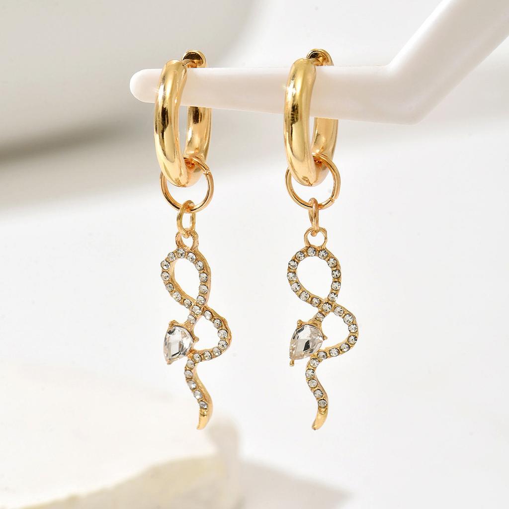 Fashion Gold Color Snake Shape Pendant Earrings For Women Exquisite Crystal Long Twisted Dangle Earrings Jewelry Gift