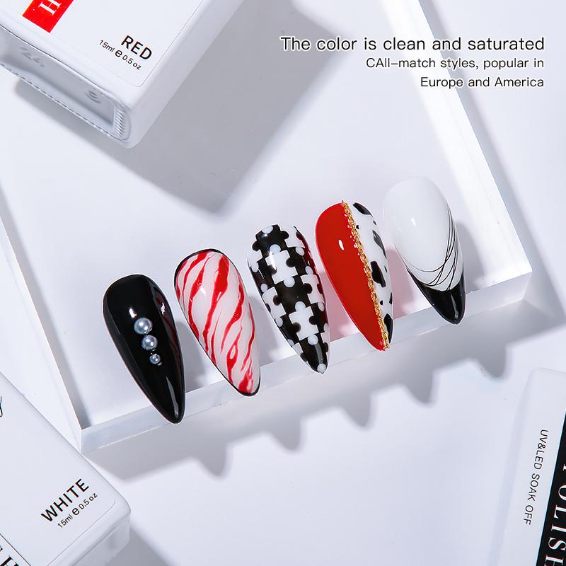 BEAU COLOR 1pcs Black White Red Solid Pure Color Nail Gel Polish for Nail Art Salon Painting Design and Home Manicure DIY
