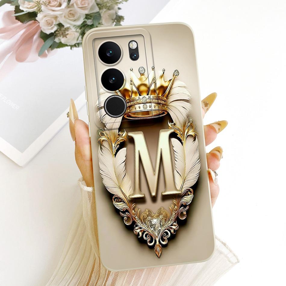 For Vivo V29 V29Pro Feather Crown Initial Letter Phone Case For Vivo V 29 V29 Pro 5G V2250 V2251 Soft Silicone Covers Bumpers