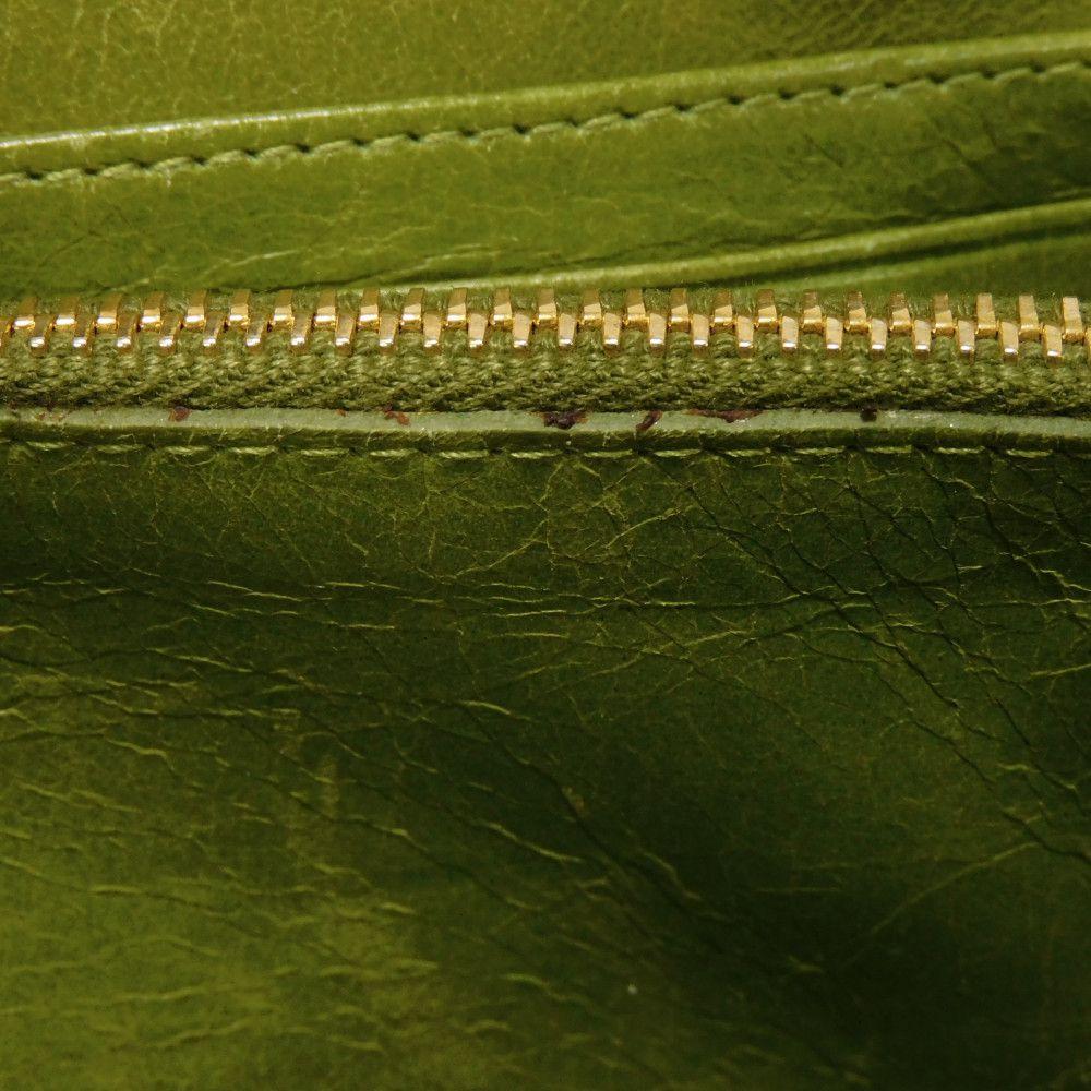 Used Matelasse Zip Around Wallet (12166) with wrinkled L-shaped zipper (5M1183 7940) Logo Metal Light Green Women's