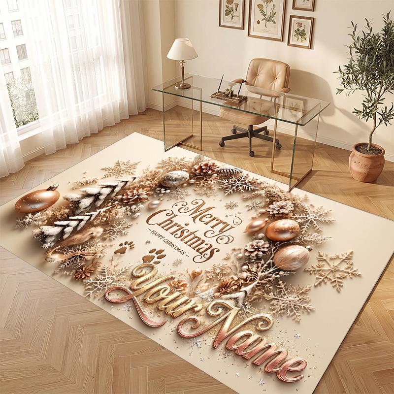 Christmas Theme Soft Crystal Velvet Rug Custom Name & Text Print Non Slip Floor Rug for Bedroom Living Room