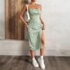 Summer New Dress, Fashion Printed Suspender Pleated Split Suspender Dress