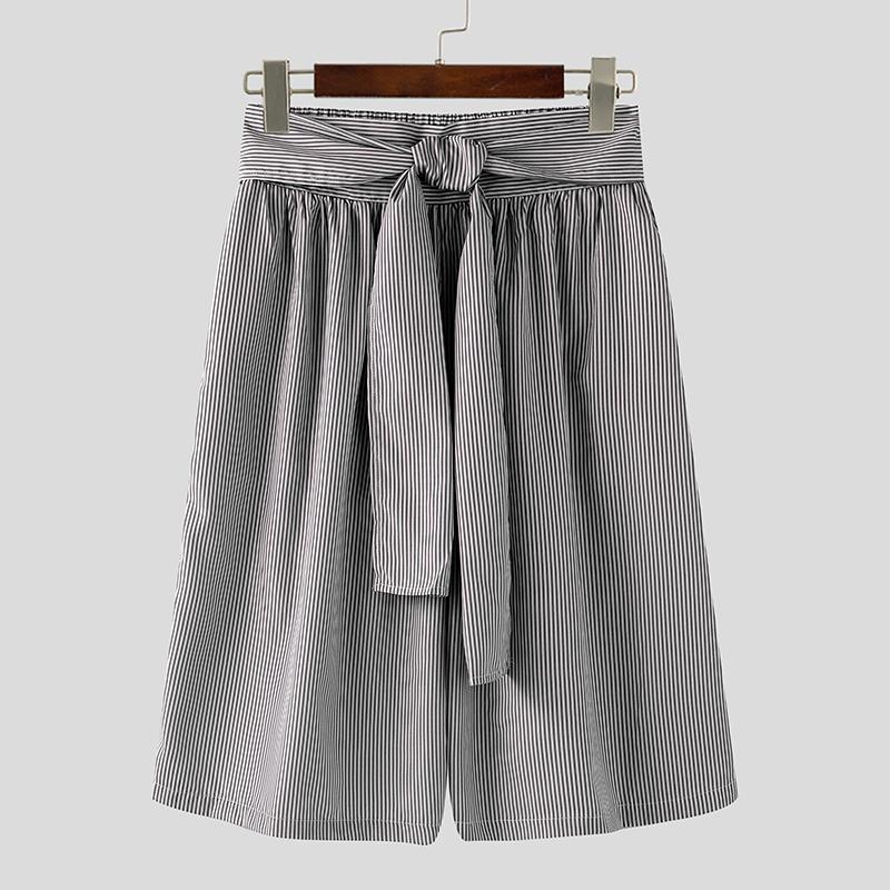 

INCERUN Men Casual Loose Elastic Waist Striped Capri Short Pants чёрный