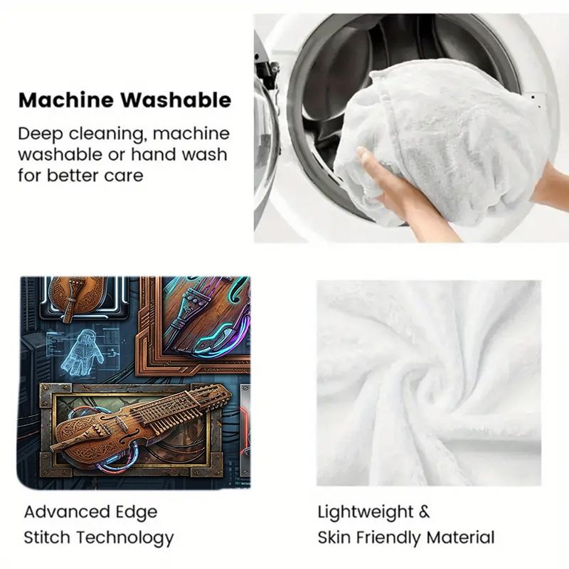 Cybernetic Musical Instruments 2D Flat Pattern Flannel Blanket, High Quality All Seasons, Home Decor, Warmth and Comfort, Perfect for Christmas Gifts.