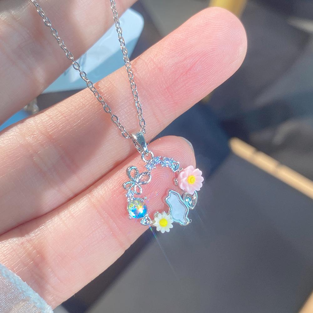 Light Luxury Full Diamond Inlaid Zircon Titanium Steel Clavicle Chain Fairy Versatile Delicate Necklace Gift for Girlfriend