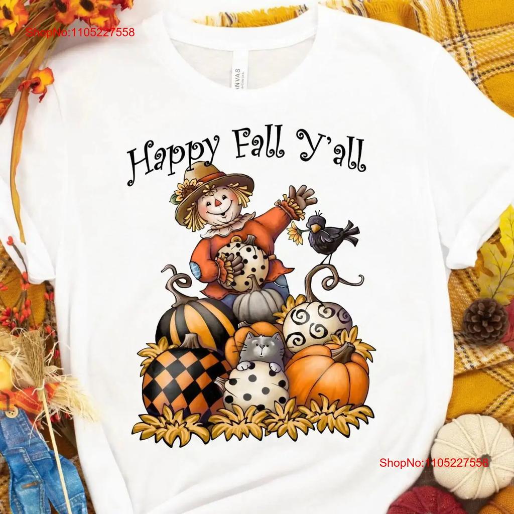 Happy Fall Yall Scarecrow T Shirt For Funny Vintage Casual Top For Everyday Wear Stretched Graphic Fashion Unisex
