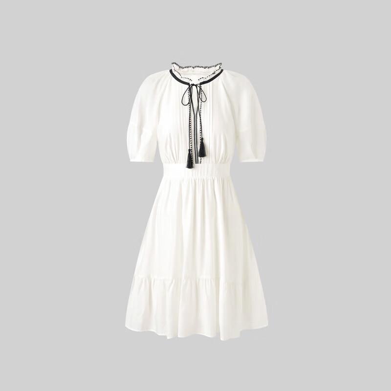 

PEACEBIRD Women s Embroidered Tie-Waist Preppy Dress L