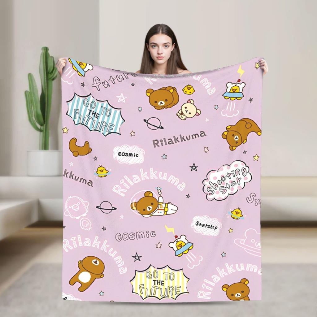 Rilakkuma Korilakkuma Cute Bear Flannel Blankets Kiiroitori Cartoon Funny Throw Blanket for Home 125*100cm Lightweight