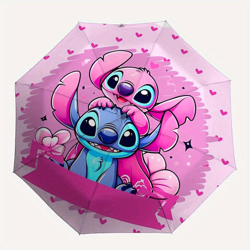 Stitch,Love Automatic Folding Umbrella Simple 8 Rib Design, Bright Cartoon Pattern, Durable Iron Frame, Suitable For Travel, Outdoor, Beac