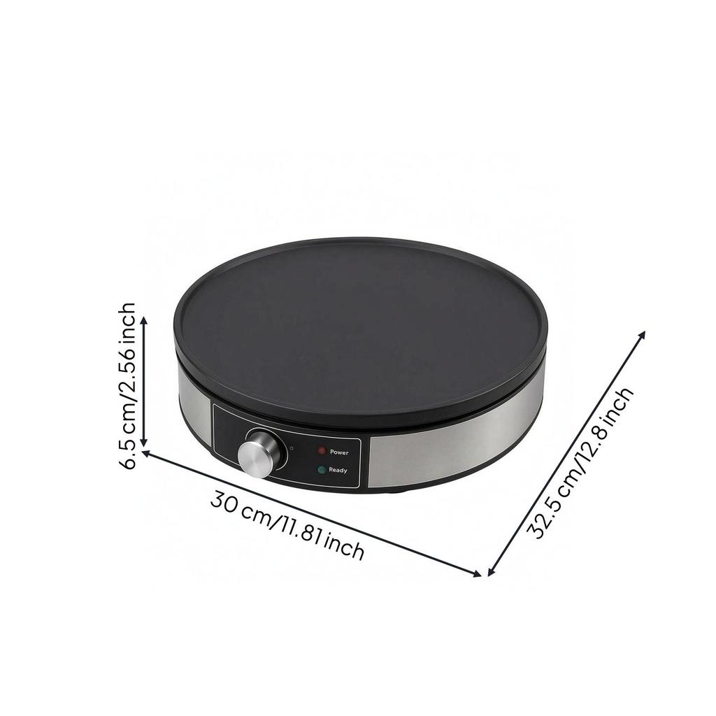 Electric Crepe Maker Adjustable Temperature Griddle Indicator Lights Round