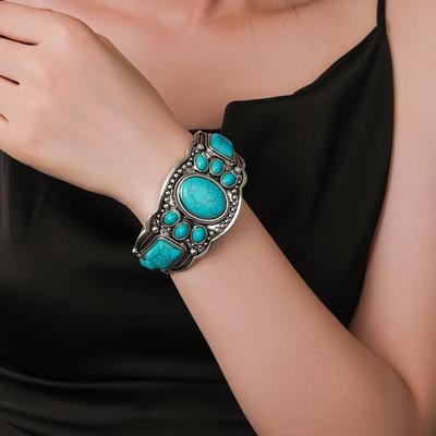 Retro Bohemian Natürliche Türkis Manschette Armband Ethnischen Stil Urlaub Casual Reise Zubehör Für Frauen Boho Exquisite Zubehör