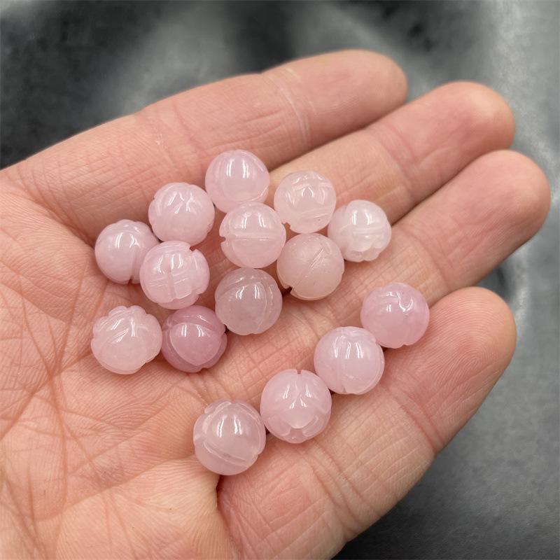 Colored Morganite Lotus Carved Round Beads for DIY Jewelry