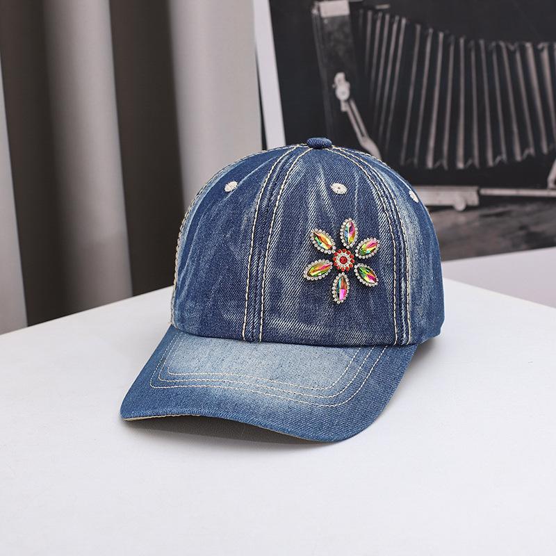 Autumn New Colored Diamond Decorative Denim Baseball Cap Fashion Trend Couple Cap Outdoor Casual Windproof Hat