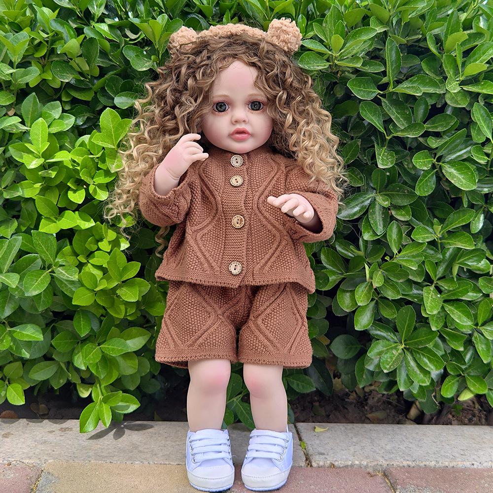55cm Braune Locken Reborn Mädchenpuppe - DIY Frisur & Verkleidungsspielzeug