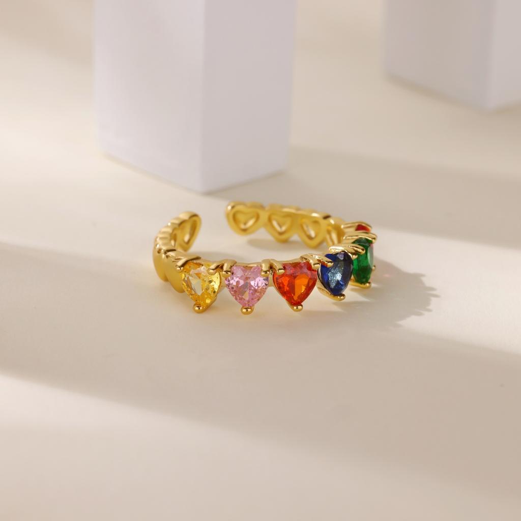 Colored Crystal Zircon Heart Rings For Women Girls  Opening Gold Color Heart Ring Party Wedding Jewelry Gift Bijoux Femmes
