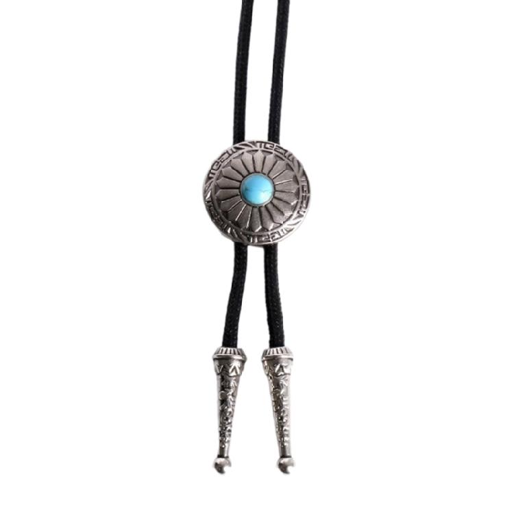 Bolo Tie for Women Men Western Bolo Tie Vintage Metal Sunflower Stone Pendant Faux Leather Rope Necktie Tie Necklace