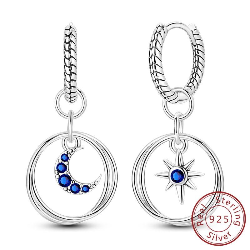 New 925 Silver Hoop Earrings Star Moon Stud Drop Earrings For Woman Party Wedding Accessories Fashion Jewelry Gift