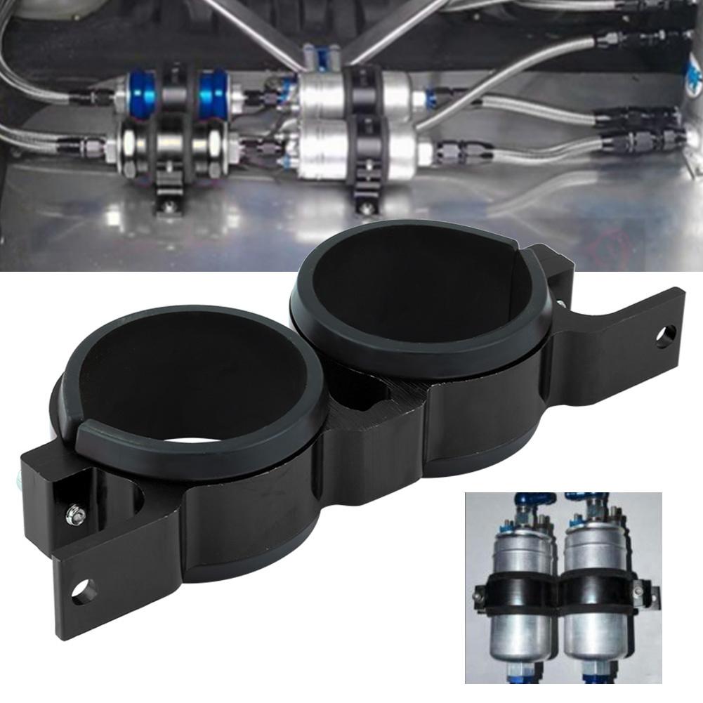 Aluminum Alloy 60mm Car Fuel Pump Mounting Bracket Dual Filter Clamp Cradle Black