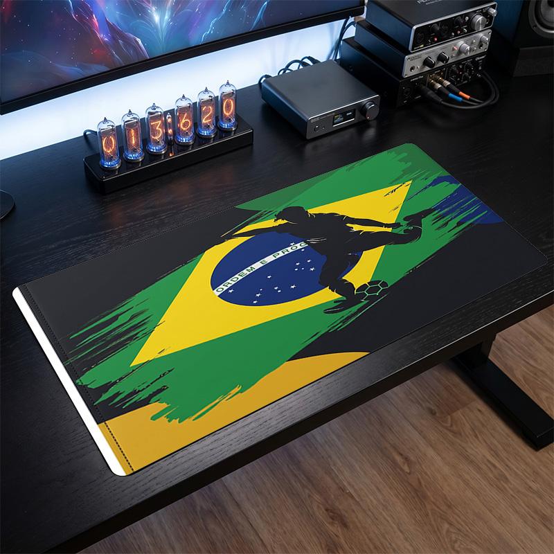 Brazil Football Crest Mouse Pad, Extended Non Slip Rubber Desk Mat for Gaming Office Laptop Fan Gift