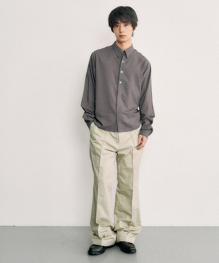 Leondi Press Semi-Wide Cotton Slacks - Beige